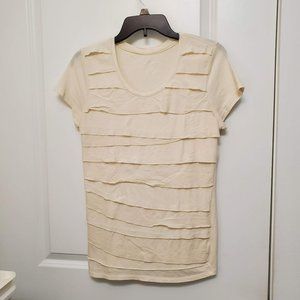 Merona Women Cream T-Shirt with Layered Detail, Size M, Scoop Neck